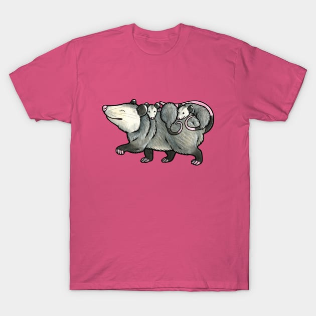 Opossum with babies T-Shirt by animalartbyjess